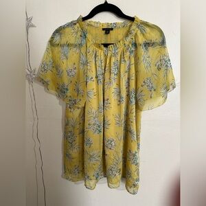 Ann Taylor Yellow Floral Lined Blouse